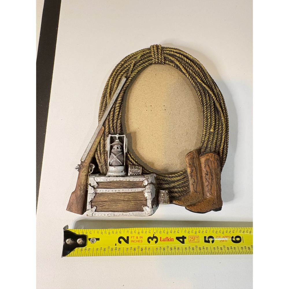 Youngs Inc Western Rope Cowboy Boots Rifle Picture Frame Rustic Decor 8x6.5 - Picture 5 of 6